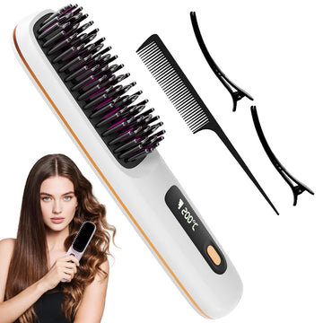 Ionic Hair Straightener Brush - Frizz-Free, Silky Smooth Hair in Minutes